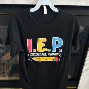 Black Short Sleeve Tee with Colorful I.E.P. Design size med.